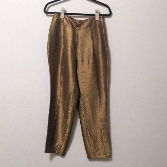 Zara Metallic Gold Pleated Trouser Pant - Picture 1 of 6